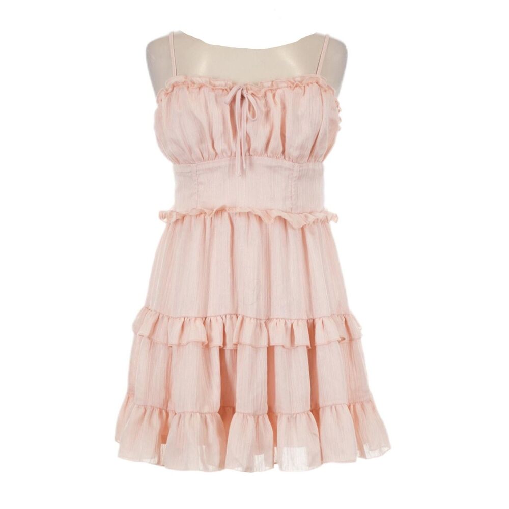 Wild Fable Peach Spaghetti Strap Ruffle Dress Size MD Milkmaid Wedding Fairygoth - Picture 3 of 4